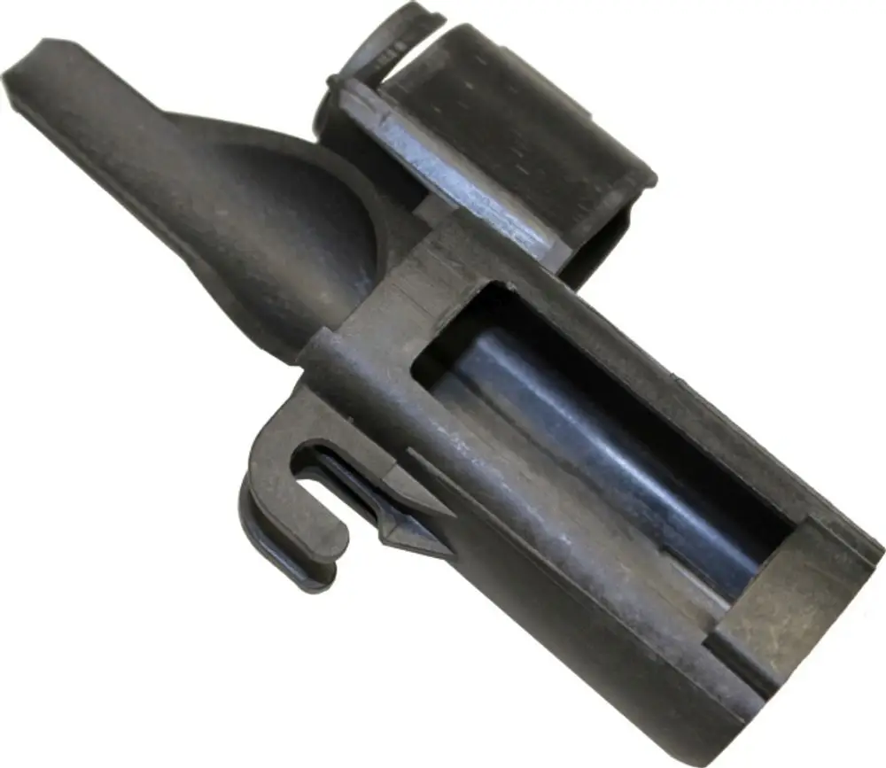 Flammenwächter von Wolf mit einer Stützhülse und einem Kondensator. Das Produkt ist in einem mattschwarzen Material gefertigt und hat eine markante Form.